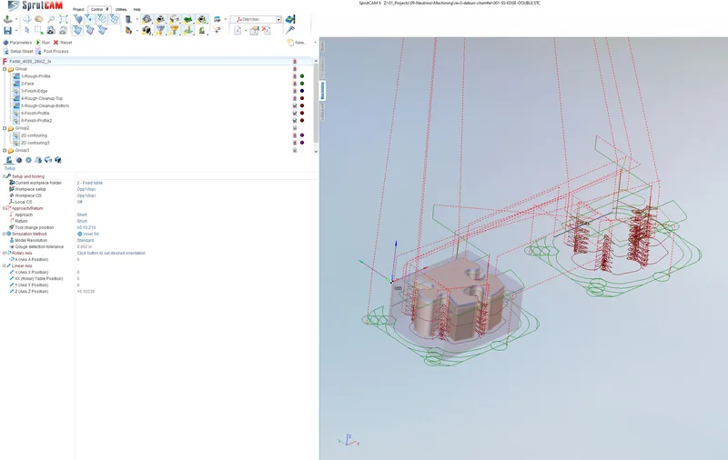 CAM software showing CNC toolpaths for machining a NEUTRINO stainless steel puzzle piece