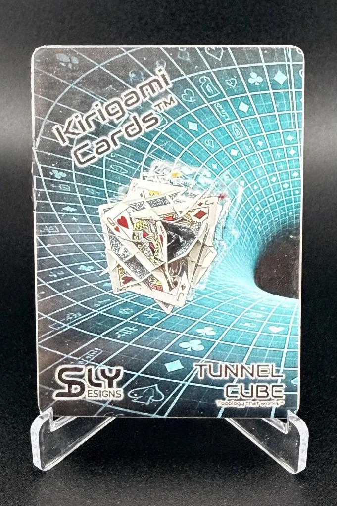 Kirigami Cards Tunnel Cube pack on a display stand